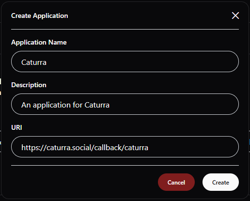 Applications Creation Screen